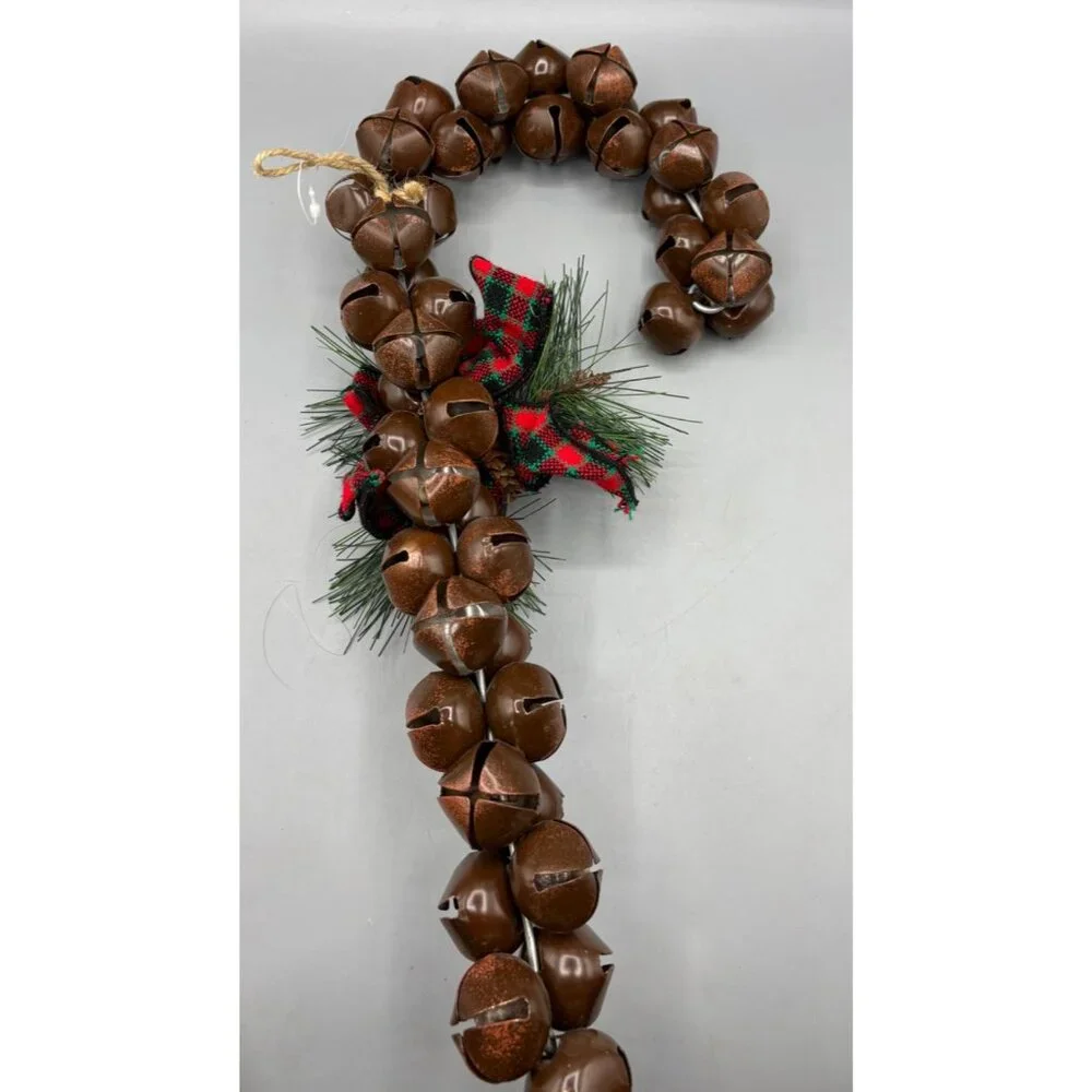 Candy Cane‎ Christmas Jingle Bell Decoration W/ Pinecone & Berry Accent 15